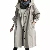 Fulidngzg Mantel Frühling Damen Oversize mit Kapuze Übergangsmantel Frühlingsmantel Vintage Lang Trenchcoat Damenmantel Beige Übergang Jacke Sommermantel Elegant Frühjahrsjacke Trench Coat