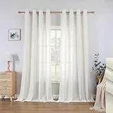 CUCRAF Leinen Vorhänge mit Ösen 2er Set H 225 x B 140 Hellbeige Halbtransparente Leinenvorhang Wohnzimmer Leinenoptik Voile Gardinen Leinenfarbe Schlafzimmer Stores