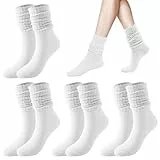 VEGCOO 4 Paar Kniestrümpfe Damen Slouch Socken (Weiß)