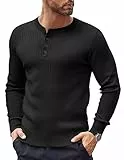 COOFANDY Herren Pullover Henley Shirt Strickpullover mit Knopfleiste Männer Langarmshirt Pulli Slim Fit Schwarz M