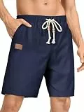 Meilicloth Leinenshorts Herren Kurze Hosen Leinen Shorts Herren Sommer Cargo Shorts Bermuda Shorts Freizeit Sport Chino Shorts Kurz Leinenhose Sporthose Leichte Marineblau 36