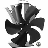 HAWCAFU 6-Blatt Ofenventilator Ohne Strom – Wärmebetriebener Kaminlüfter mit Thermometer, Leiser Betrieb Kaminventilator, Kompatibel mit Holz-, Kamin- & Pelletofen
