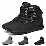 Geweo Winter Barfußschuhe Herren Warme Gefüttert Barfuss Sneaker Männer Winterschuhe Rutschfeste Winterboots Winterstiefel Herbst Kurze Stiefel Schwarz 44