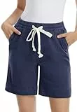 Alaster Queen Damen Kurze Hose mit Taschen Einfarbig Lose Sommer Casual Outdoor Freizeit Bermuda Shorts Blau M