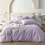 Covebett Bettwäsche Baumwolle 155x220 Lila Flieder Uni Einfarbig Weich Renforce Baumwollbettwäsche Set Ästhetik Unifarben ÖKO-TEX Einzelbett Bettbezug mit Reißverschluss und Kissenbezug 80x80 cm