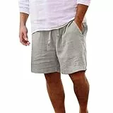 Yageshark Shorts Herren Sommer aus Leinen Leichte Luftige Einfarbige Lockere Passform Freizeit Kurze Hose(Hellgrau,L)