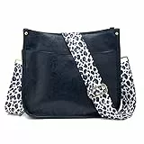 ZOUIQSS Dame Crossbody Taschen Leder Umhängetasche Frauen Hobo Handtasche mit Reißverschluss Schultertasche mit verstellbarem Riemen(Marineblau(5CM) Leopard3)