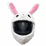 Omoojee Motorradhelmüberzug, lustiger Helmüberzug Helmdekoration, lustige Fahrten und Geschenke Motorcycle (Plüsch, weißer Hase)