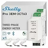 Shelly Pro 3EM - 3CT63, WLAN und LAN 3-Phasen-Energiezähler & Stromwandler, 63А, Echtzeit-Energieüberwachung, kein Hub Erforderlich, Solar-/Grid-Metering, kein Integriertes Relais, PV-kompatibel