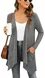 Yommay Damen Strickjacke Elegantes lässiges langärmeliges Top mit Taschen Leichte Cardigan Winterjacke,Dunkelgrau,Mittel