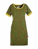 Vishes - Alternative Bekleidung - Kurzarm Damen Hippie T-Shirt Kleid Blumen Tunika Jerseykleid Baumwolle Olive 36