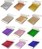 BetterJonny 600 Blatt Imitation Blattgold Mehrfarbige Goldfolie Blattgold Goldpapier Pack er Blattgoldblätter zum Nagelkunst, Backen, Torten Dekorfolie,Basteln,Blattmetall 12 Farben