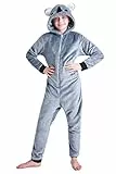 CityComfort Jumpsuit Kinder Einteiler Fleece Overall Onesie Kinder Mädchen Jungen 4-14 Jahre (13-14 Jahre, Dunkelgrau Koala)