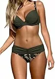 Ocean Plus Damen Gestreiftes Bikini-Set mit Brustpolster Bikinis Push Up mit Bügel Zweiteiliger Bademode (L (EU 44-46), Armeegrüne Tarnung)