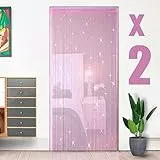 HYSENM 2 Stücke Fadengardine Fadenvorhang 100 x 200cm Fliegenvorhang Terrassentür Glitzer Schön für Hochzeit, Rosa