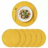 Artoid Mode Gelb PU Faux Leather Round Platzsets 6er Set, 38cm Tischsets Schmutzabweisend Hitzebeständig Platzdeckchen Küche Deko