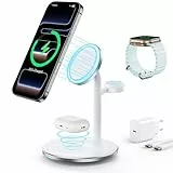 RoRoSkin 3 in 1 Induktive Ladestation für mehrere Geräte,15W Kabellos Ladestation,Wireless Charger Kompatibel mit Mag Safe Ladegerät für iPhone 16 15 14 13 Pro Max,iWatch Ultra 2/1,AirPods Weiß
