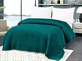 FEBE Tagesdecke Bettüberwurf Dunkelgrün 200x220 cm Überwurfdecke Samt Velvet Flauschig Mikrofaser Sofadecke Sofaüberwurf Zimmer Deko Throw Blanket