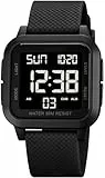 findtime Quadratische Digitaluhr LED Große Ziffern Zahlen Armbanduhr für Herren Damen Unisex Outdoor Digitale Sportuhr mit Alarm/Timer/Doppelzeit/Stoppuhr/12/24H