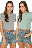 Trendyol Damen - Beg 100% katoen ronde kraag 2 pack crop gebreid T-shirt T Shirt, Gray, L EU