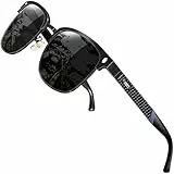ATTCL Sonnenbrille Herren Polarisiert Für Autofahren: UV400 Schutz Leicht AL-MG Eckige Halbrandbrille Verspiegelt Reise 8188 Schwarz