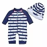 BONVERANO Säuglingsjunge EIN stück 3/4 der ärmellänge UV-Schutz 50+ Badeanzug MIT Einem Reißverschluss (Three Sailboats, 80-86)