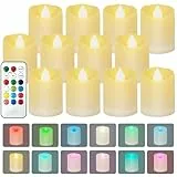 LED Kerzen mit Timer,LED teelichter mit Fernbedienung, 4H/8H Timer,2 Modi,Multifarbe elektrische teelichter Kerzen für Halloween,Weihnachten,Hochzeit Deko,Party,Hochzeit Tischdekoration ,12 Stück