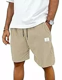 TARAINYA Corduroy Kurze Hosen Herren Baumwolle Kordelzug Casual Shorts Hose Sommer Stretch Freizeitshorts Mit Taschen Hellkhaki L
