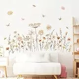 decalmile Wandtattoo Blumen Boho Wandaufkleber Wildblume Löwenzahn Schmetterlinge Wandsticker Schlafzimmer Wohnzimmer Sofa Hintergrund Wanddeko