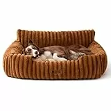 MEWOOFUN Hundesofabett - Katzenbetten für Hauskatzen Weich und Flauschig, Katzensofabett Kleines Hundebett für Hunde und Katzen, Beruhigendes Hundebett (Braun, 91x72x30cm)