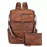 VINBAGGE Rucksack Damen Mittelgroß Cityrucksack Anti-Diebstahl Schultertasche Wasserdicht Leder Rucksackhandtasche Elegant Handtasche Tagesrucksack Frauen für Reisen Arbeit Schule - Braun
