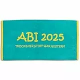 ESPiCO Strandlaken ABI 2025 Badetuch Türkis Lime Strandtuch Abitur Geschenk 80 cm x 160 cm Abispruch Baumwolle
