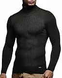 Leif Nelson Rollkragenpullover Herren Schwarz M Strickpullover - Cooler Männer Pullover Rollkragen - Dünner Männer Strick Pullover Winter & Sommer