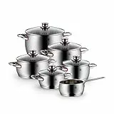 WMF Quality One Topfset Induktion 6-teilig, Kochtopf Set mit Glasdeckel, Cromargan Edelstahl poliert, Induktions Töpfe Set unbeschichtet, Dampföffnung