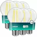 Linkind Ultraeffiziente E27 Lampe Vintage, 7,2W=100W, 2700K Warmweiß mit Energie Klasse-A, 1521 Lm 320° E27 Energiesparlampe A60, Klar, 6 Stück