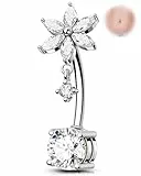 OUFER 14G Reverse Bauchnabelpiercing Chirurgenstahl 316L Baumelnder Blumen-Nabelring Marquise CZ Klar 12 mm Piercing Bananabells Silber Lang Body Barbell Schmuck für Frauen