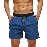 Aisprts Herren Badehose, Badeshorts mit Reißverschlusstaschen für Herren, Schwimmhose Männer, T2 Schwarz + Blau, L
