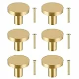 JIZZU 6 Stück Massives Messing Schrankknöpfe,Runde Vintage Schubladenknöpfe Mit Schrauben, Goldene Messing Schubladenknöpfe Für Küchenschränke, Kleiderschrank, Kommode (25 * 20 Mm)