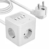 Steckdosenwürfel mit USB C 20W,Steckdosenleiste 4Fach mit USB C und 3USBA, Überspannungsschutz Mehrfachsteckdose Würfel mit Nachtlicht, Mehrfachstecker mit Schalter für Zuhause Büro, 1,5m Kabel Weiß