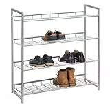 CARO-Möbel Schuhregal System Schuhständer Schuhablage mit 4 Fächern für ca. 16 Paar Schuhe, 81 cm breit, Metall Silber lackiert