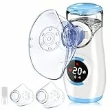 Wholede Inhalationsgerät Digitale, Inhaliergerät für Baby Kinder Erwachsene, Vernebler Inhalator mit Countdown zur Zerstäubung, Leise Tragbarer Inhalator mit 2 Maske und Mundstück- Blau