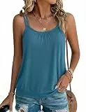 Totatuit Damen Tank Top Sommer Spaghetti Oberteile Ärmellose Rundhalsausschnitt Shirt Blusen Tops Seeblau M