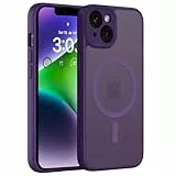 ORDA für iPhone 14 Plus Hülle für MagSafe, Vollständiger Kameraschutz, Eingebauter Magnetring, Stoßfest Kratzfest Transluzente Matt Handyhülle für iPhone 14 Plus Case 6,7 Zoll, Dunkel Violett