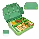 XJIANFU Brotdose Kinder mit Fächern,1300ml Auslaufsichere Bento-Box, Kinder-Lunchbox,Auslaufsicher Fächern,Jausenbox Brotbox für,Mädchen & Jungen,Mikrowelle/spülmaschinenfes(1300ML/Green)