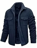 heekpek Herren Jacke Winter Flanellhemdjacke Sherpa Fleece Warme Gefüttert Thermo Holzfällerhemd mit Taschen, Dunkelblau, XXL