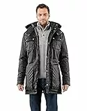 Vincenzo Boretti Herren Winter-Jacke dick warm gefüttert Parka kuschelig sportlich elegant Winter-Mantel slim-fit tailliert lang für Outdoor Business mit Steh-Kragen und Kapuze schwarz S