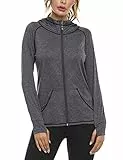 Sykooria Damen Sweatjacke Langarm Trainingsjacke Laufjacke Hoodie Leichte Atmungsaktiv Sportjacke voll Zip Kapuzenjacke mit Daumenloch und Seitentasche Fitness