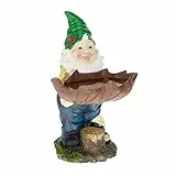 Relaxdays Gartenzwerg mit Vogeltränke, wetterfest, frostsicher, HxBxT: 36 x 22 x 22 cm, Gartenfigur, Kunststein, bunt