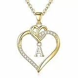 TINGN Halskette Damen Herz Buchstaben Kette Mädchen, 14K Vergoldet Gold Kette mit Buchstaben A Halskette Damen Personalisiere Geburtstags Geschenke für Frauen Freundin Muttertagsgeschenke für Mama