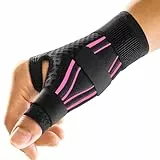 FREETOO Ergonomische Daumenbandage Rechts und Links, Atmungsaktive und Weiche Daumenschiene, Daumenorthese bei Arthrose, Sehnenscheidenentzündung, Schnapdaumen, Damen und Herren, S/M, Schwarz/Pink
